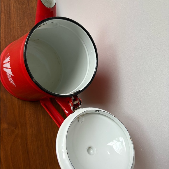 Classic Red Enamel Coffee Pot with Handle - Picture 3 of 11